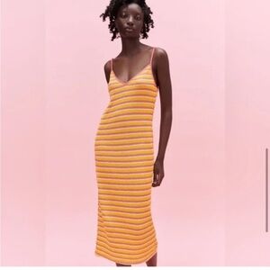 Zara‎ | Striped Jacquard Crochet Knit Midi Dress medium
